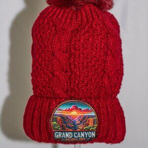 Red stocking cap with Grand Canyon patch and fuzzy lining
